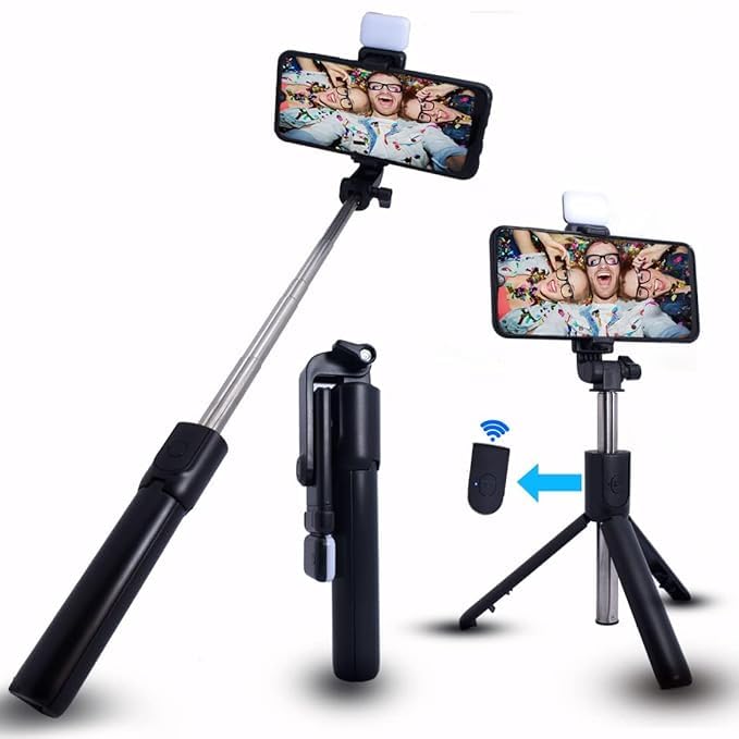 R1s 3-in-1 Professional Selfie Stick & Portable Tripod Stand for Mobile Phones – Perfect for Vlogging, Travel and YouTube – Compatible with All Smartphones (70 cm, Black)