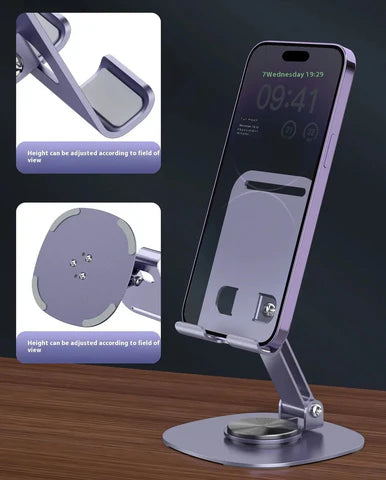 Heavy Metal 360° Adjustable Phone Stand for Desk – Sturdy Anti-Slip Mobile Holder, Rotatable & Foldable Tabletop Stand, Compatible with All Smartphones (Metal Silver)