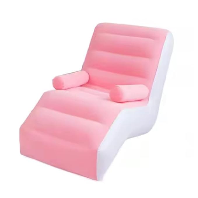 Inflatable Single Air Sofa with Electric Pump – Comfortable Portable Lounger Couch for Indoor, Outdoor & Beach Use (Pink)