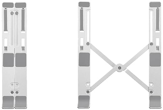 6-Angle Adjustable Aluminum Ergonomic Foldable Portable Tabletop Laptop & Desktop Riser Stand – Heat-Dissipation Design (Silver)