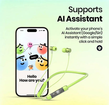 Neckband Bluetooth Earphones with Transparent Design, Up to 40H Playtime, Bluetooth 5.2, Advanced Audio Features, HD Voice, Premium Fit (Green)