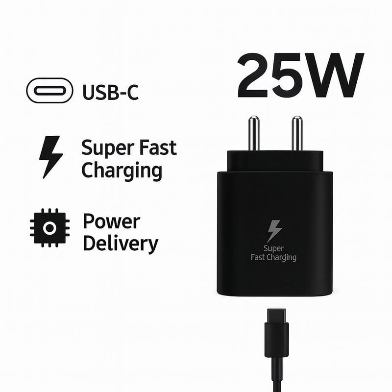 Samsung 25W Super Fast Charging USB-C PD Charger Adapter – Type-C Fast Charge Wall Charger (Black)
