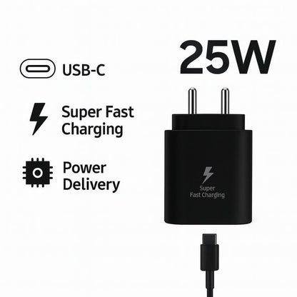 Samsung 25W Super Fast Charging USB-C PD Charger Adapter – Type-C Fast Charge Wall Charger (Black)