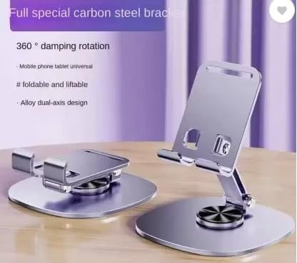 Heavy Metal 360° Adjustable Phone Stand for Desk – Sturdy Anti-Slip Mobile Holder, Rotatable & Foldable Tabletop Stand, Compatible with All Smartphones (Metal Silver)