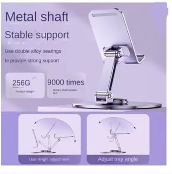 Heavy Metal 360° Adjustable Phone Stand for Desk – Sturdy Anti-Slip Mobile Holder, Rotatable & Foldable Tabletop Stand, Compatible with All Smartphones (Metal Silver)