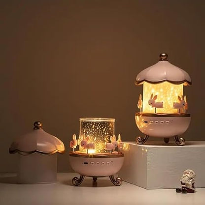 Bunny Carousel Night Light Projector Lamp – 360° Rotatable LED Night Lamp with 6 Film Shades, USB Rechargeable, Cute Bunny Design for Kids’ Bedroom, Babies, and Girls