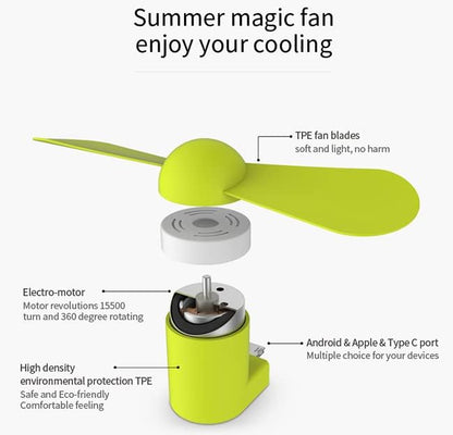 Mini Type-C USB Portable Fan – Compact & Lightweight Cooling Solution (White, Blue, Pink, Green, Black, Orange)