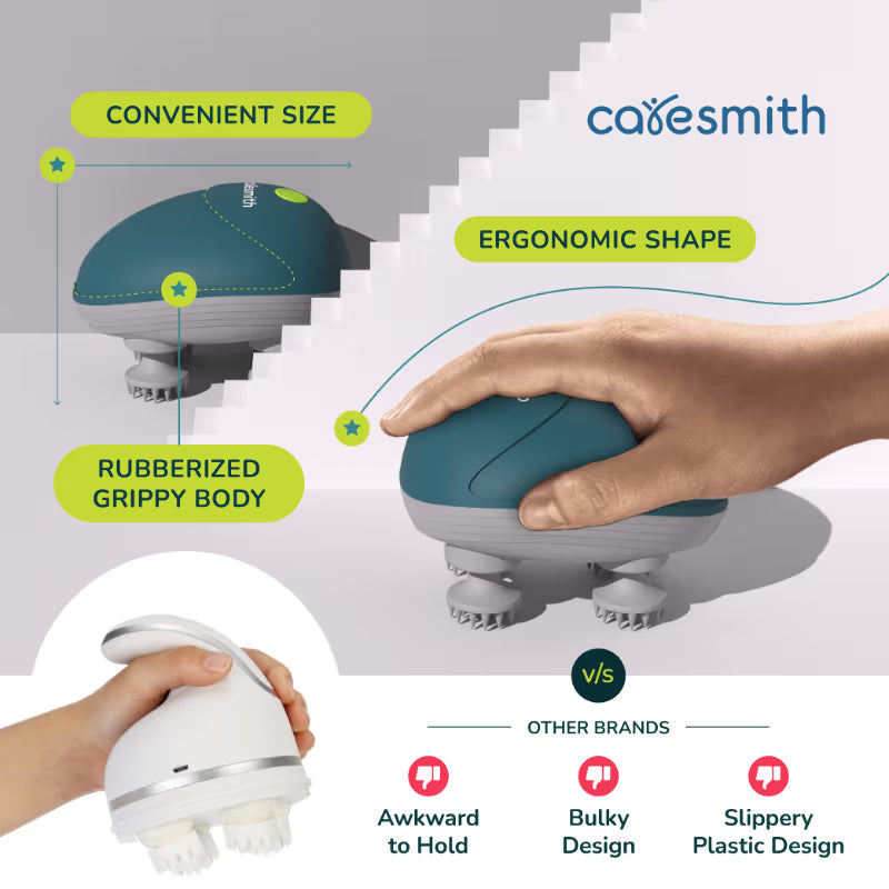 Caresmith Revive Scalp Massager with 96 Silicone Kneading Points, Detachable & Washable Heads, Electric Scalp, Head & Body Massager for Hair Growth and Relaxation (Green)