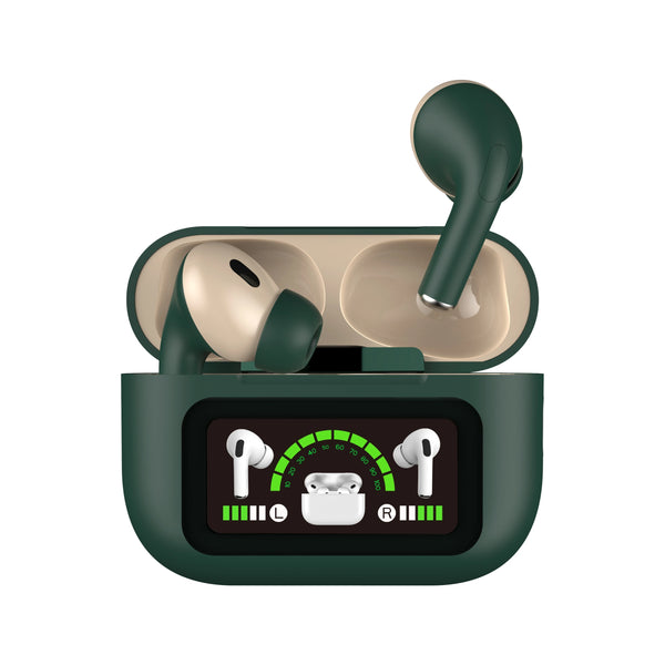 AIRPODS DISPLAY ENC GEN 3 – Wireless Earbuds with 40H Music Playtime, 30H Talk Time, Type-C Fast Charging, IPX5 Waterproof, Bluetooth 5.4, 15m Range, 250mAh Battery & 14mm Drivers (Black, White, Blue, Green)