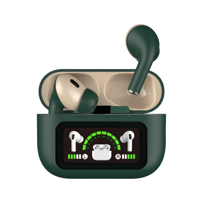 AIRPODS DISPLAY ENC GEN 3 – Wireless Earbuds with 40H Music Playtime, 30H Talk Time, Type-C Fast Charging, IPX5 Waterproof, Bluetooth 5.4, 15m Range, 250mAh Battery & 14mm Drivers (Black, White, Blue, Green)