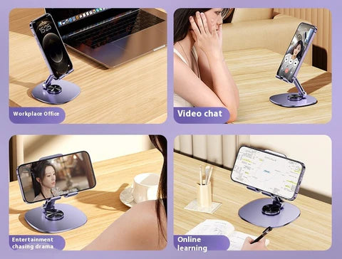Heavy Metal 360° Adjustable Phone Stand for Desk – Sturdy Anti-Slip Mobile Holder, Rotatable & Foldable Tabletop Stand, Compatible with All Smartphones (Metal Silver)