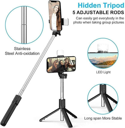 R1s 3-in-1 Professional Selfie Stick & Portable Tripod Stand for Mobile Phones – Perfect for Vlogging, Travel and YouTube – Compatible with All Smartphones (70 cm, Black)