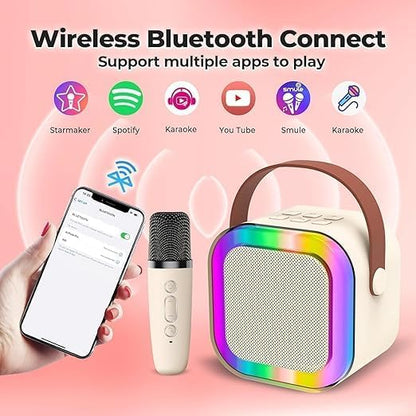 K12 Wireless Mini Karaoke Bluetooth Speaker with Microphone & LED Lights – Portable Musical Toy for Kids, Boys, Girls & Adults, Cute Birthday Gift (Blue)