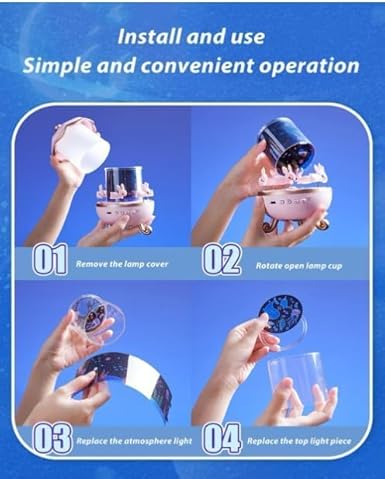 Bunny Carousel Night Light Projector Lamp – 360° Rotatable LED Night Lamp with 6 Film Shades, USB Rechargeable, Cute Bunny Design for Kids’ Bedroom, Babies, and Girls