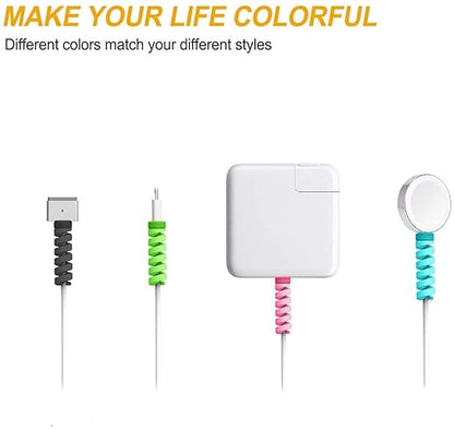 Twist Cable Protector Silicone Charger Cable Saver for USB Cables, Data Cables and Earphones – Set of 4 (Black, Blue, Pink, Green)