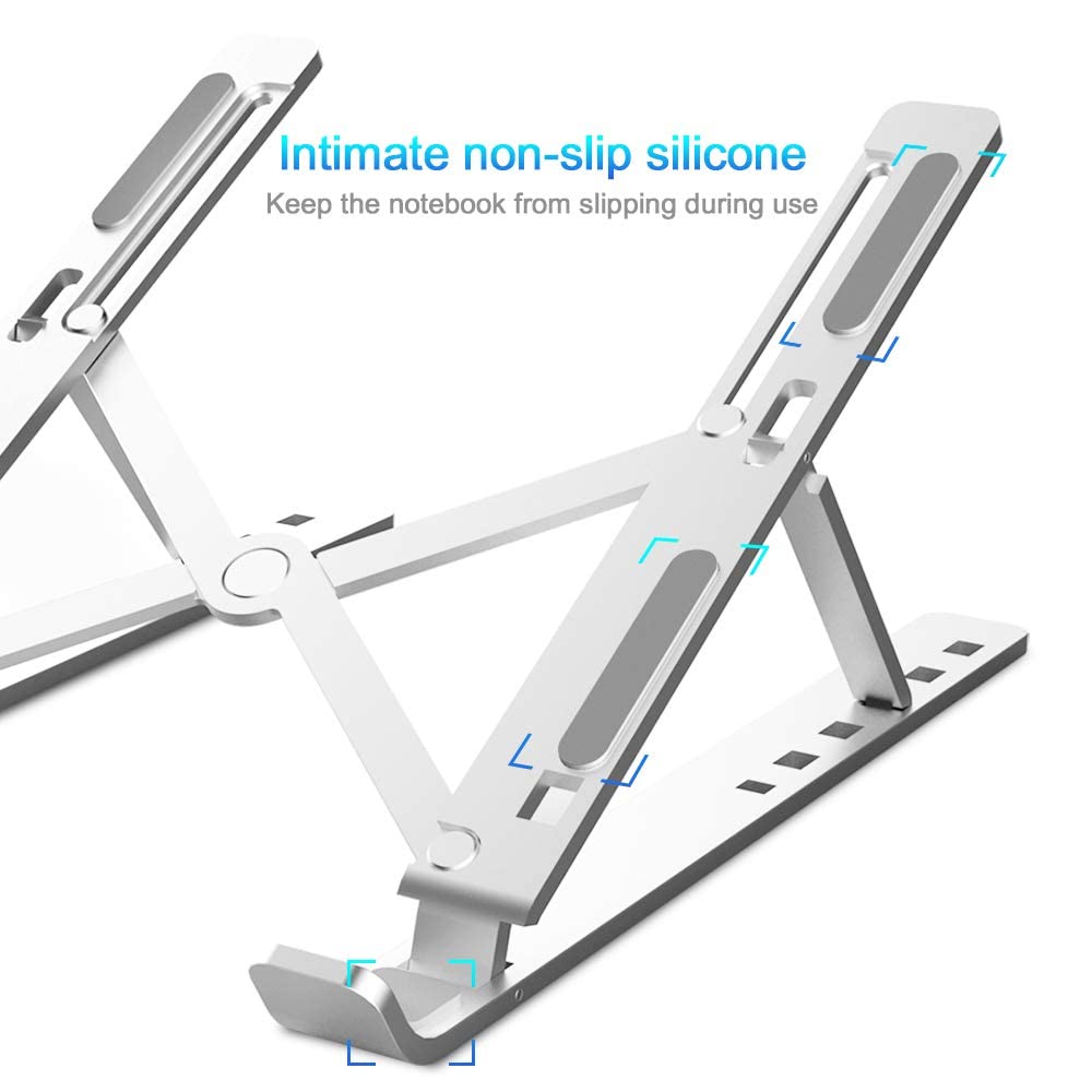 6-Angle Adjustable Aluminum Ergonomic Foldable Portable Tabletop Laptop & Desktop Riser Stand – Heat-Dissipation Design (Silver)