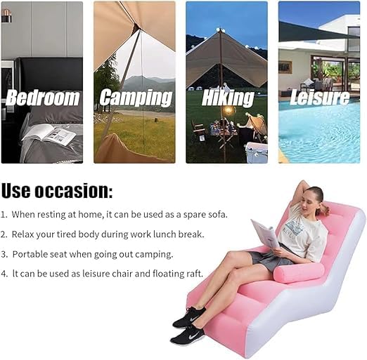 Inflatable Single Air Sofa with Electric Pump – Comfortable Portable Lounger Couch for Indoor, Outdoor & Beach Use (Pink)