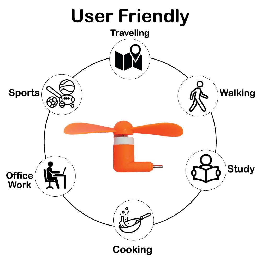 Mini Type-C USB Portable Fan – Compact & Lightweight Cooling Solution (White, Blue, Pink, Green, Black, Orange)