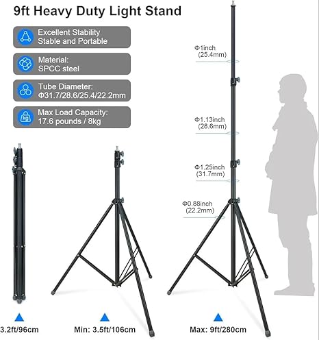 NP-9988 NeePho 7ft Heavy Duty Video Light Stand Tripod for Camera, Camcorder & Photography Lighting (Black)