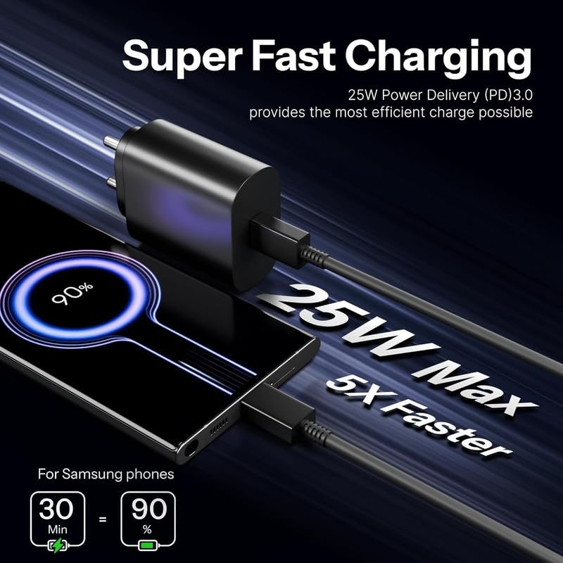 Samsung 25W Super Fast Charging USB-C PD Charger Adapter – Type-C Fast Charge Wall Charger (Black)