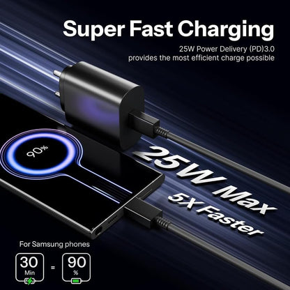 Samsung 25W Super Fast Charging USB-C PD Charger Adapter – Type-C Fast Charge Wall Charger (Black)
