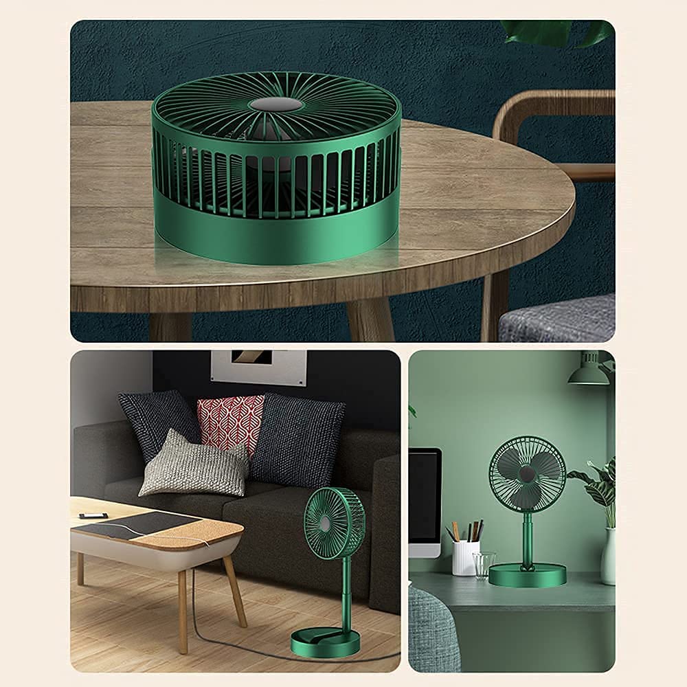 Portable Folding USB Table Fan – Rechargeable Mini Desk Fan with Adjustable Telescopic Stand, 3 Speeds, 6.5-Inch, 3000mAh Battery – Ideal for Home, Office, Kitchen, Camping & Outdoor (Green)