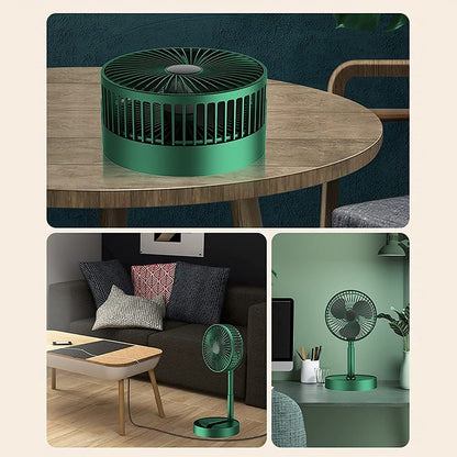 Portable Folding USB Table Fan – Rechargeable Mini Desk Fan with Adjustable Telescopic Stand, 3 Speeds, 6.5-Inch, 3000mAh Battery – Ideal for Home, Office, Kitchen, Camping & Outdoor (Green)