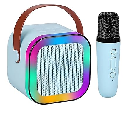 K12 Wireless Mini Karaoke Bluetooth Speaker with Microphone & LED Lights – Portable Musical Toy for Kids, Boys, Girls & Adults, Cute Birthday Gift (Blue)