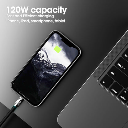 3-in-1 Fast Charging Cable 120W – USB-C, Lightning & Micro-USB Portable Charger Cord for iPhone, iPad, Smartphones, Tablets (Black)