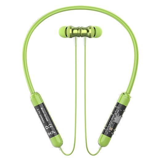Neckband Bluetooth Earphones with Transparent Design, Up to 40H Playtime, Bluetooth 5.2, Advanced Audio Features, HD Voice, Premium Fit (Green)