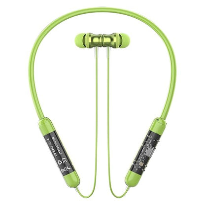 Neckband Bluetooth Earphones with Transparent Design, Up to 40H Playtime, Bluetooth 5.2, Advanced Audio Features, HD Voice, Premium Fit (Green)