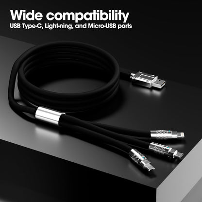 3-in-1 Fast Charging Cable 120W – USB-C, Lightning & Micro-USB Portable Charger Cord for iPhone, iPad, Smartphones, Tablets (Black)