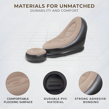 Inflatable Chair Sofa with Footstool – Portable Indoor & Outdoor Recliner Couch with Air Pump (Brown)