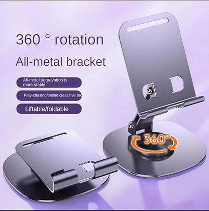 Heavy Metal 360° Adjustable Phone Stand for Desk – Sturdy Anti-Slip Mobile Holder, Rotatable & Foldable Tabletop Stand, Compatible with All Smartphones (Metal Silver)