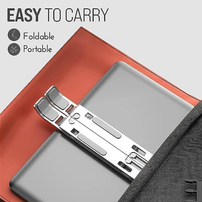 6-Angle Adjustable Aluminum Ergonomic Foldable Portable Tabletop Laptop & Desktop Riser Stand – Heat-Dissipation Design (Silver)