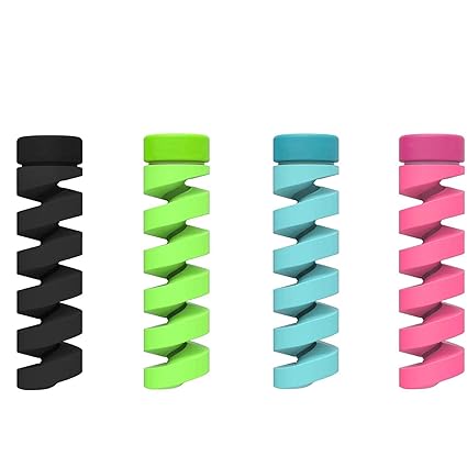 Twist Cable Protector Silicone Charger Cable Saver for USB Cables, Data Cables and Earphones – Set of 4 (Black, Blue, Pink, Green)