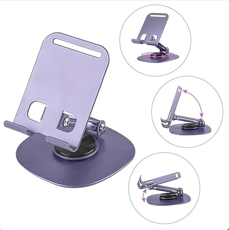 Heavy Metal 360° Adjustable Phone Stand for Desk – Sturdy Anti-Slip Mobile Holder, Rotatable & Foldable Tabletop Stand, Compatible with All Smartphones (Metal Silver)