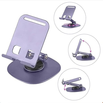 Heavy Metal 360° Adjustable Phone Stand for Desk – Sturdy Anti-Slip Mobile Holder, Rotatable & Foldable Tabletop Stand, Compatible with All Smartphones (Metal Silver)