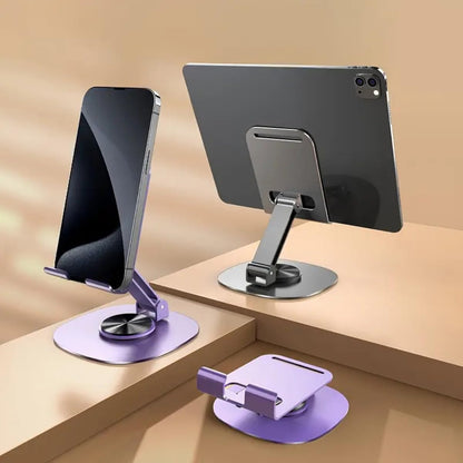 Heavy Metal 360° Adjustable Phone Stand for Desk – Sturdy Anti-Slip Mobile Holder, Rotatable & Foldable Tabletop Stand, Compatible with All Smartphones (Metal Silver)