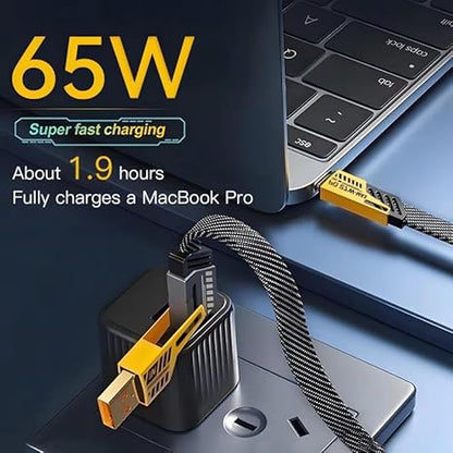 65W 4-in-1 Fast Charging Cable – USB-C, USB-A, Lightning, Micro USB, 1.2m Braided Cable, 3.1A Quick Charge, 480Mbps Data Transfer, Durable Metal Connectors (Black)