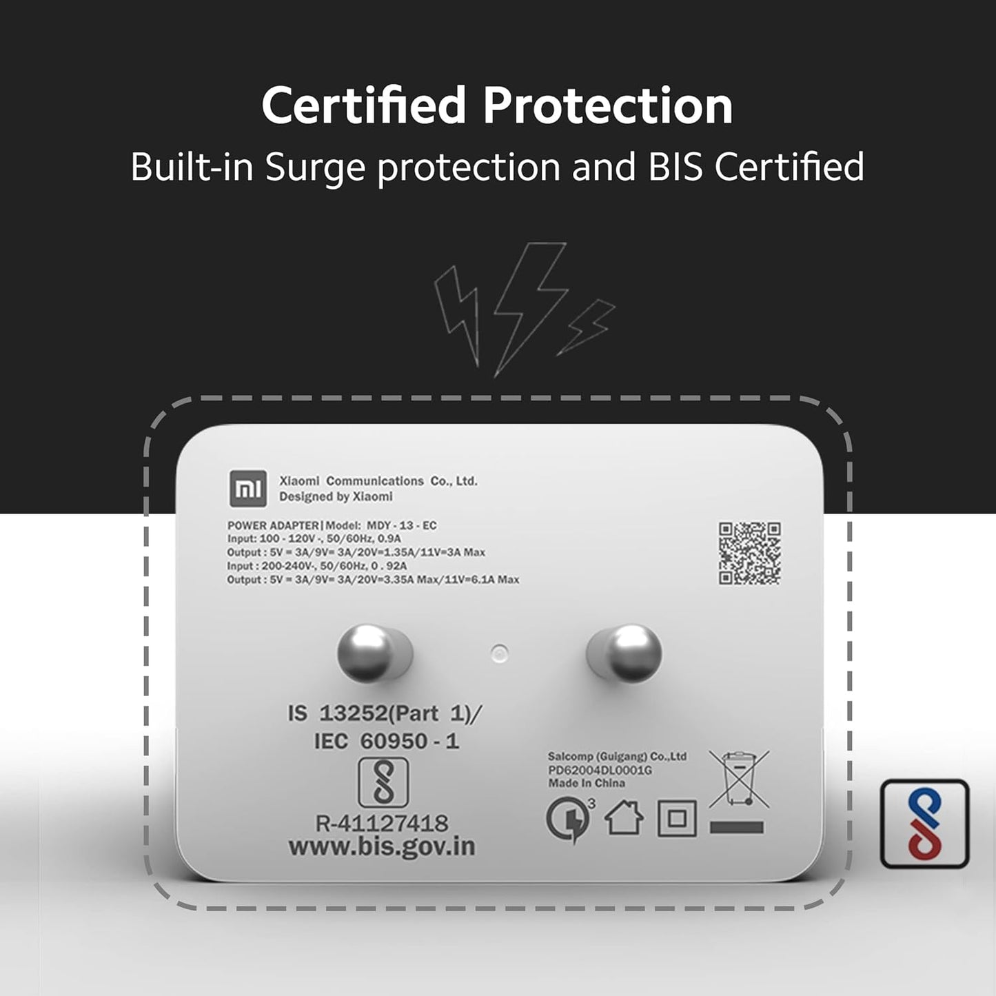 Mi Xiaomi 67W Fast Charger Combo with Qualcomm Quick Charge 3.0 + USB-C 6A Fast Charging Cable – Compatible with Mobile, Laptop & Power Bank (White)