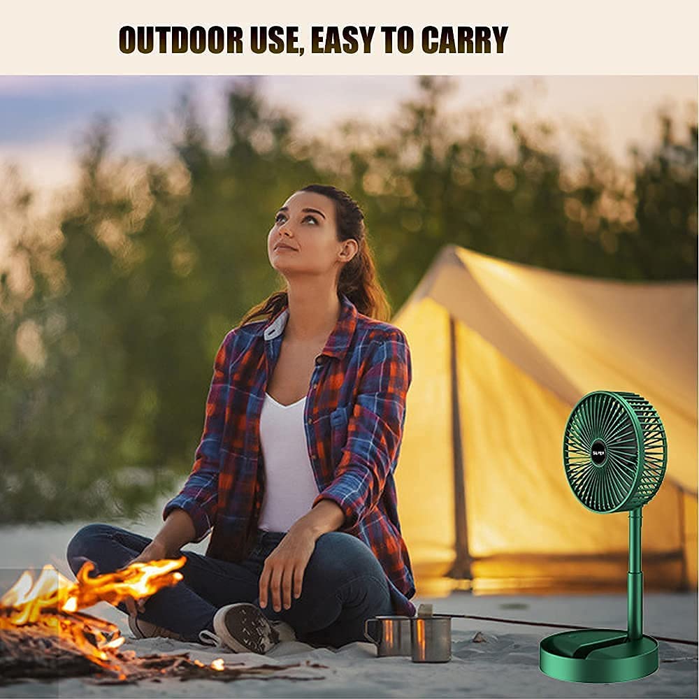 Portable Folding USB Table Fan – Rechargeable Mini Desk Fan with Adjustable Telescopic Stand, 3 Speeds, 6.5-Inch, 3000mAh Battery – Ideal for Home, Office, Kitchen, Camping & Outdoor (Green)