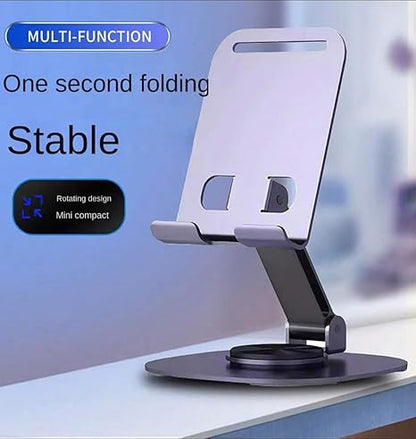 Heavy Metal 360° Adjustable Phone Stand for Desk – Sturdy Anti-Slip Mobile Holder, Rotatable & Foldable Tabletop Stand, Compatible with All Smartphones (Metal Silver)