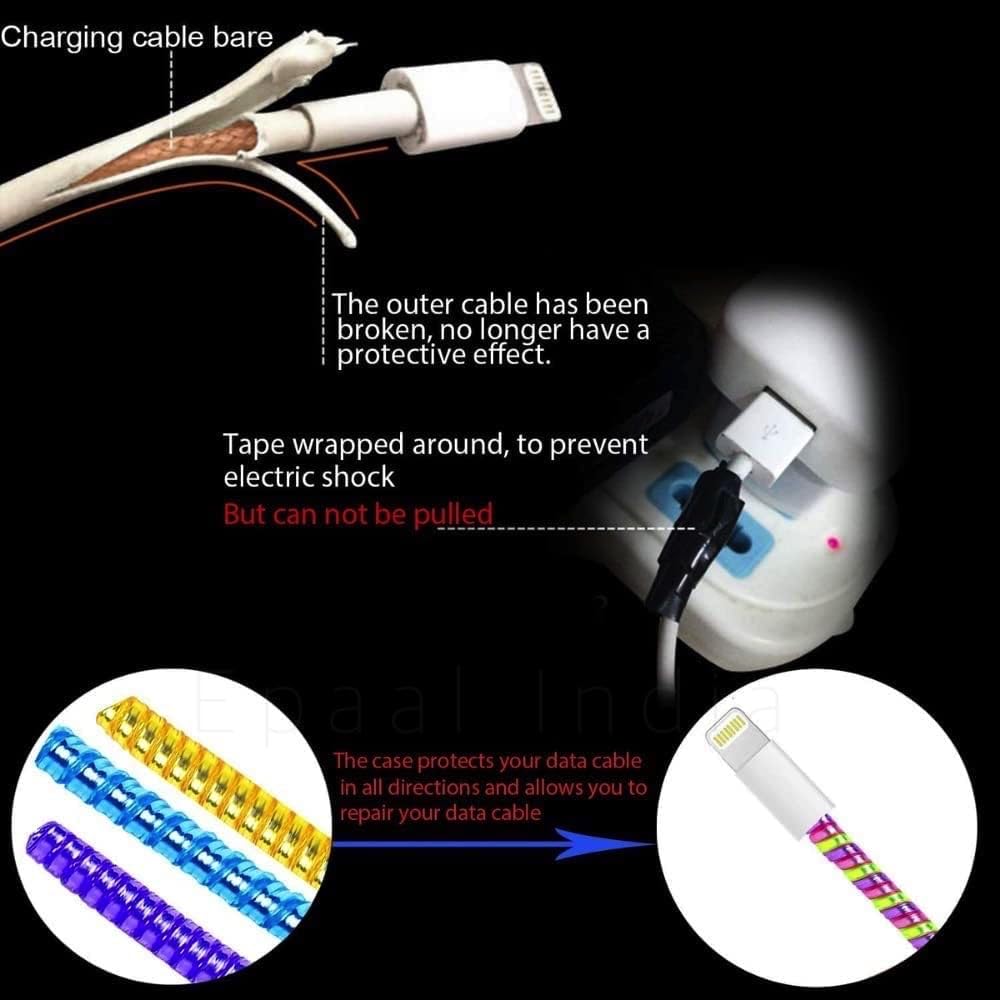 Spiral Metallic Finish Cable Protector, 1.2 Meter Full-Size Cord Saver for iPhone & Android USB Charging Cables, Earphones & Lightning Cable (Red)