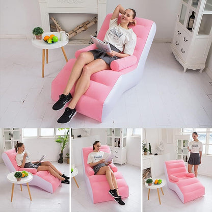 Inflatable Single Air Sofa with Electric Pump – Comfortable Portable Lounger Couch for Indoor, Outdoor & Beach Use (Pink)