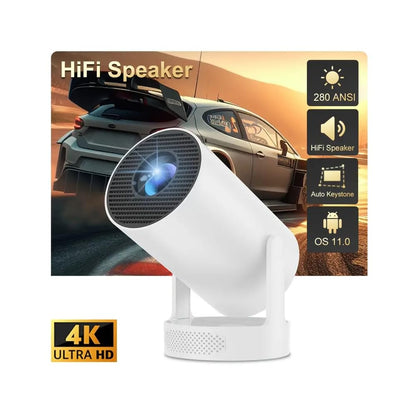 Mini Projector HY300 PRO – Portable 4K/1080P Video Projector with Dual-Band WiFi6 5G, Bluetooth 5.2, Android 11, 180° Rotatable, Auto Keystone, 35"-130" Screen (White)