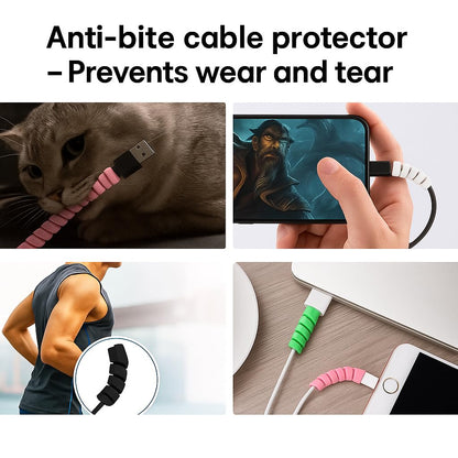 Twist Cable Protector Silicone Charger Cable Saver for USB Cables, Data Cables and Earphones – Set of 4 (Black, Blue, Pink, Green)