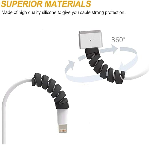 Twist Cable Protector Silicone Charger Cable Saver for USB Cables, Data Cables and Earphones – Set of 4 (Black, Blue, Pink, Green)