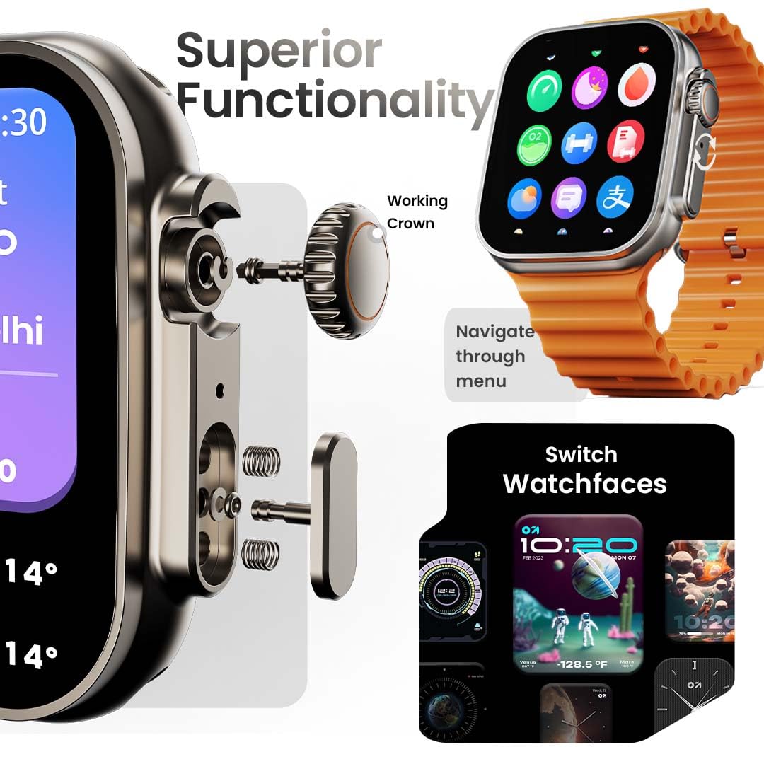 T900 Ultra Smartwatch – 1.95" Screen, BT Calling, Working Crown, Zinc Alloy Frame, 900nits Brightness, AI Voice Assistant, SpO2 Monitoring, 120+ Sports Modes (Black Strap)