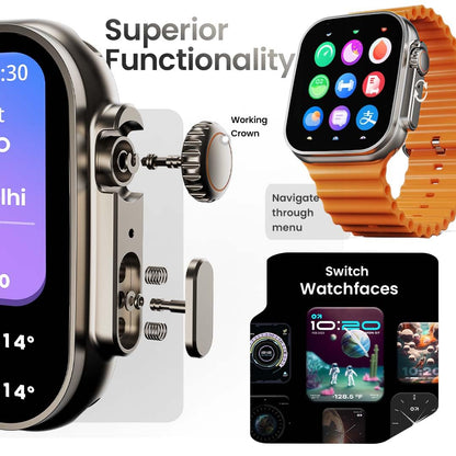 T900 Ultra Smartwatch – 1.95" Screen, BT Calling, Working Crown, Zinc Alloy Frame, 900nits Brightness, AI Voice Assistant, SpO2 Monitoring, 120+ Sports Modes (Black Strap)